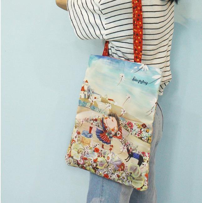 StephyDesignHK "花海"厚挺拉鍊帆布包,購物袋