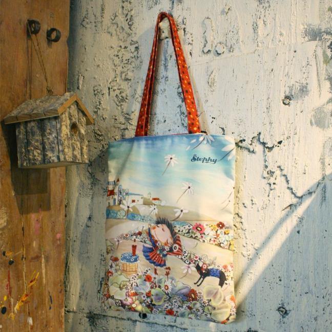 StephyDesignHK "花海"厚挺拉鍊帆布包,購物袋