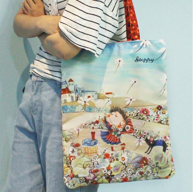 StephyDesignHK "花海"厚挺拉鍊帆布包,購物袋