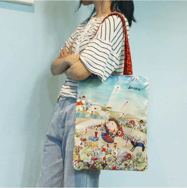 StephyDesignHK "花海"厚挺拉鍊帆布包,購物袋