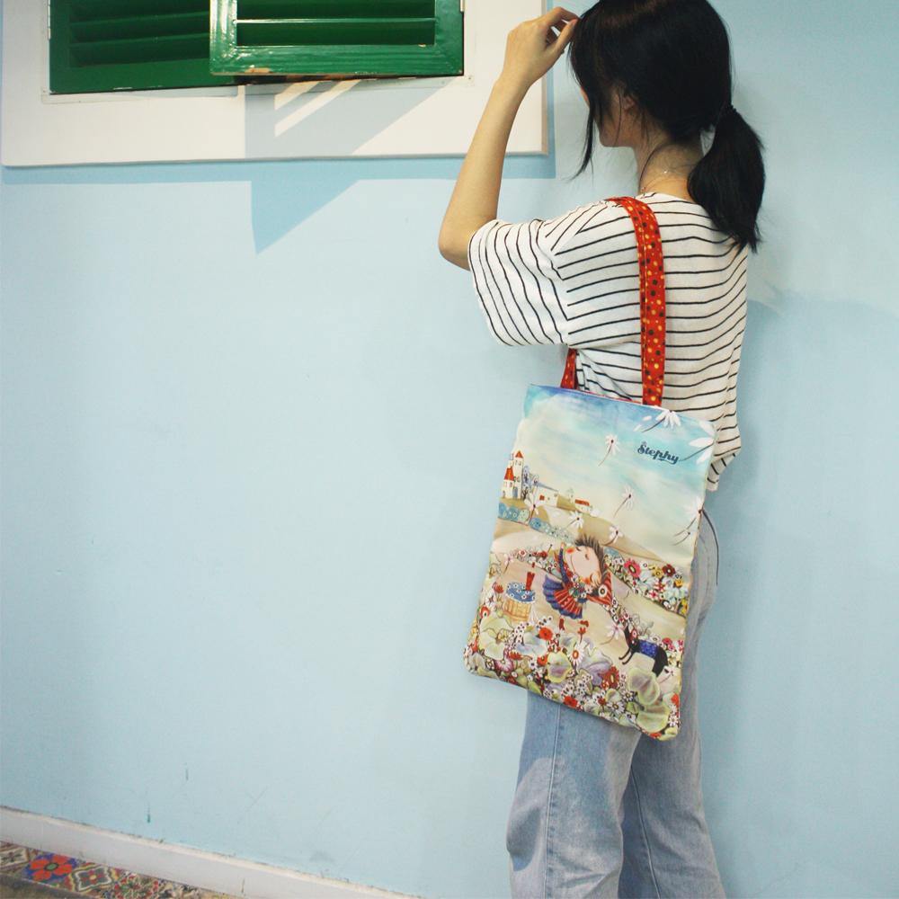 StephyDesignHK "花海"厚挺拉鍊帆布包,購物袋