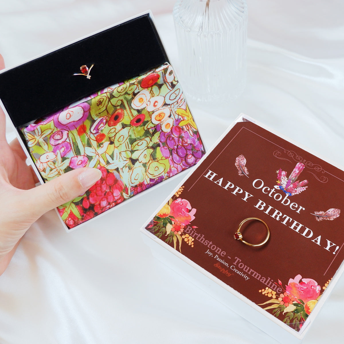 StephyDesignHK 10月生日專屬誕生月絲巾禮盒-生日鑽絲巾扣+ 絲巾禮盒套裝