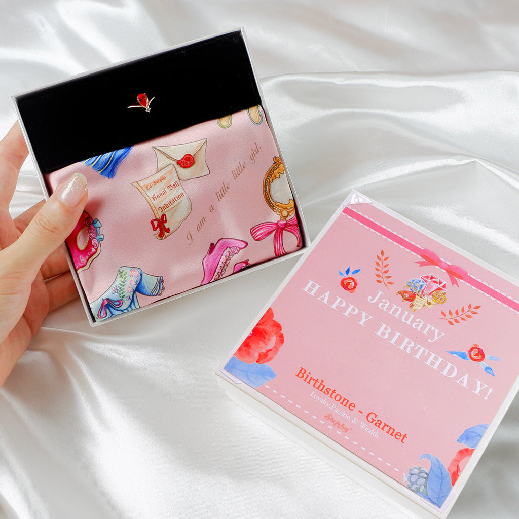 StephyDesignHK 1月生日專屬誕生月絲巾禮盒-生日鑽絲巾扣+ 絲巾禮盒套裝