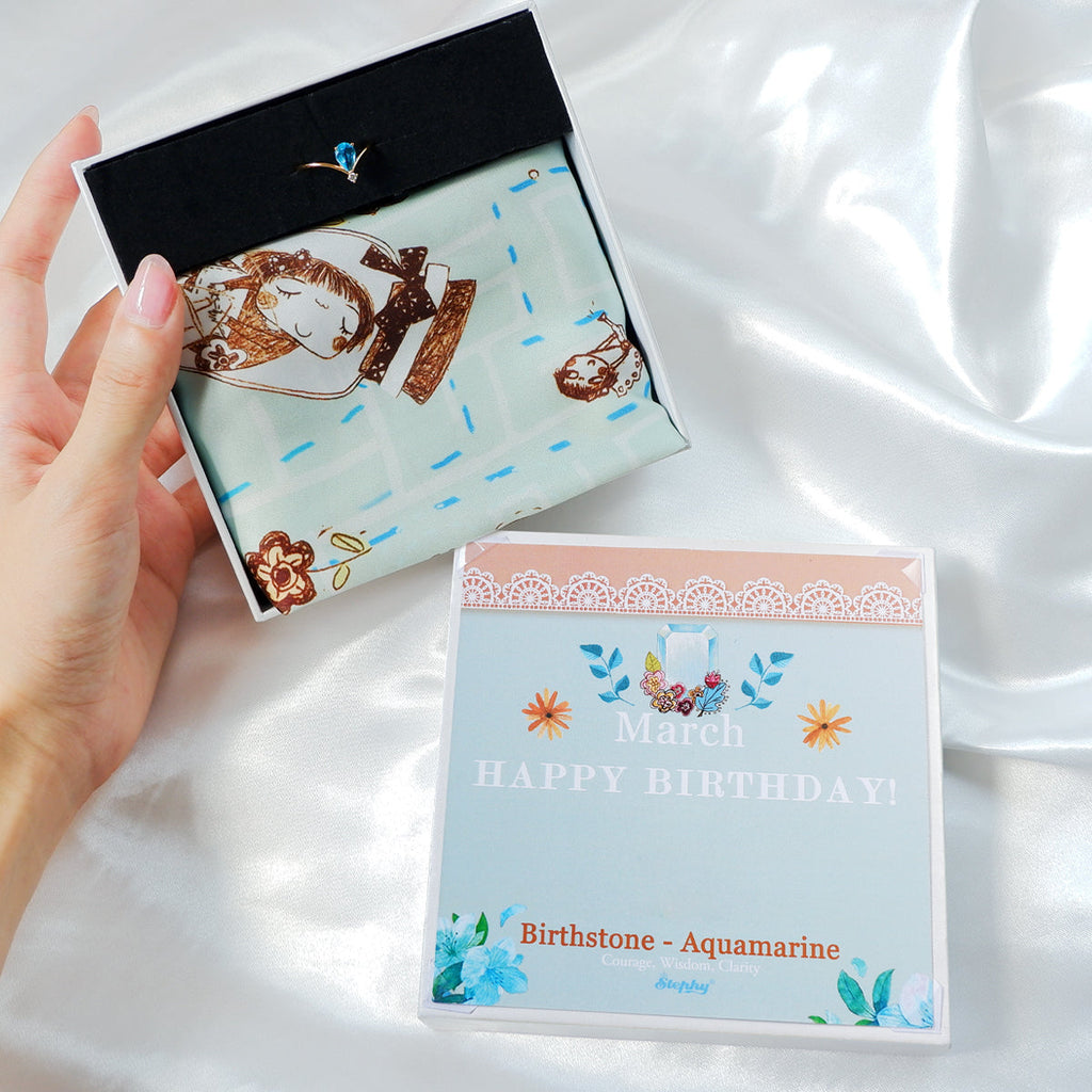 StephyDesignHK 3月生日專屬誕生月絲巾禮盒-生日鑽絲巾扣+ 絲巾禮盒套裝